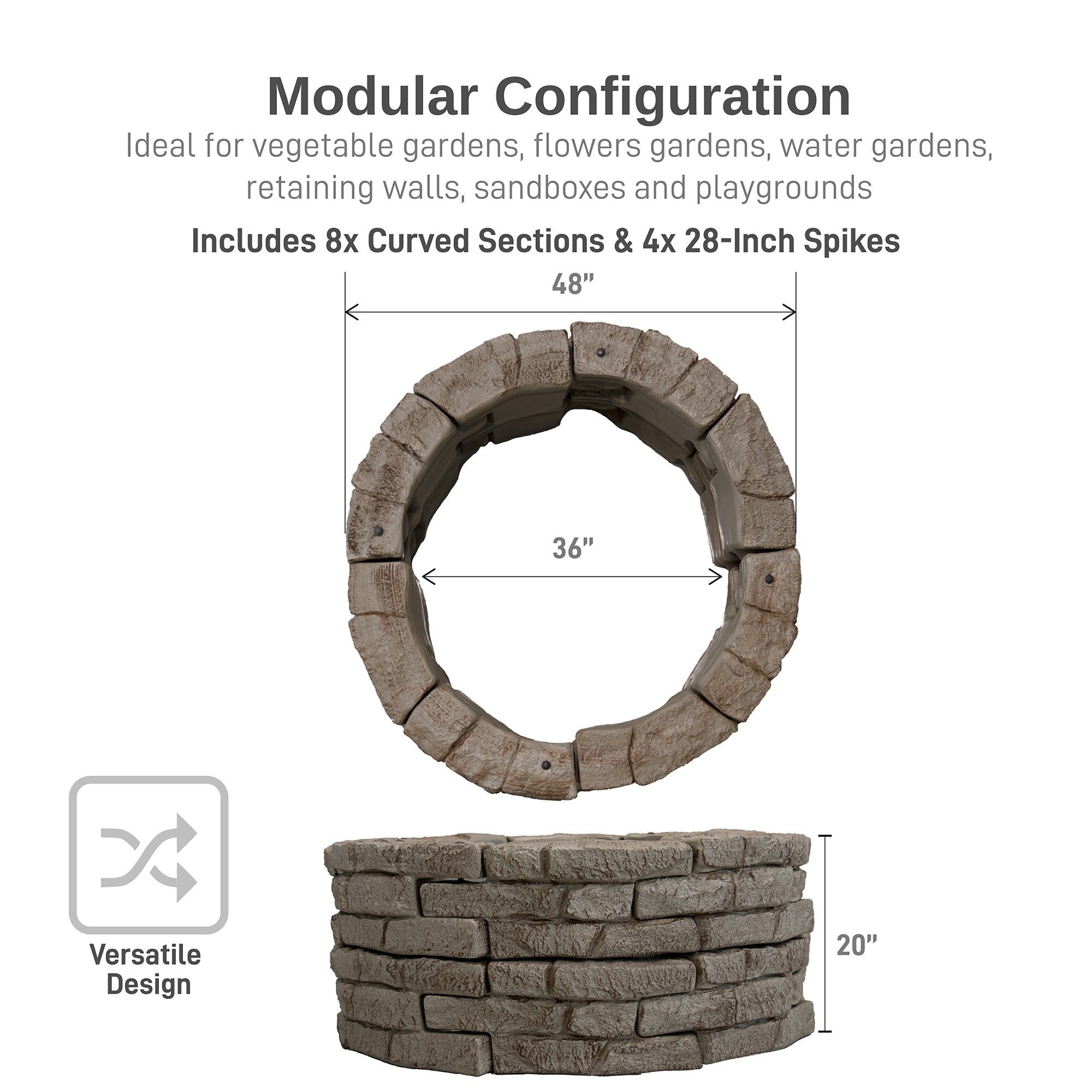 Rock Lock Raised Garden Bed Kit - 48 inch Round, 20 inch High