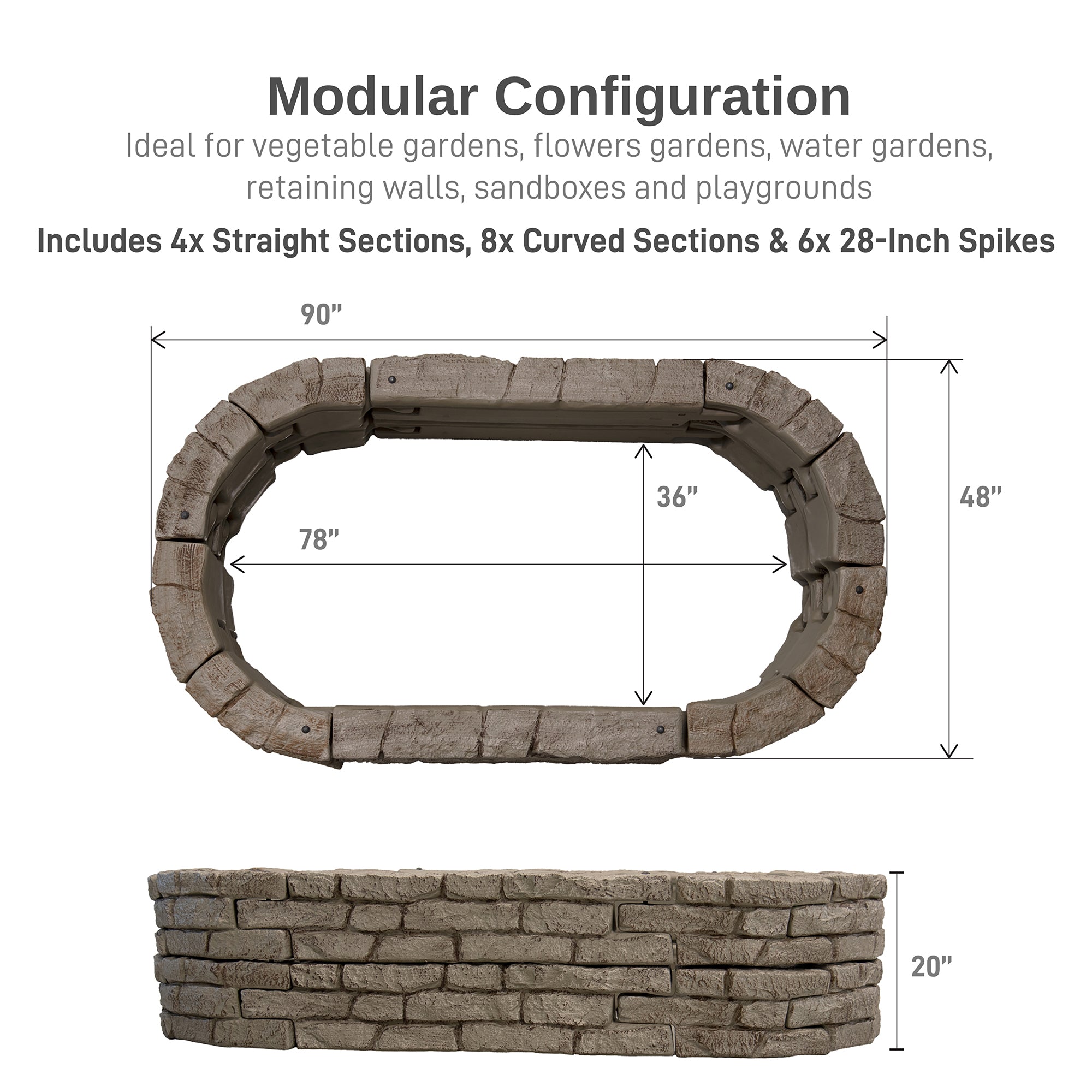 Rock Lock Raised Garden Bed Kit - 8 foot Oval, 20 inch High