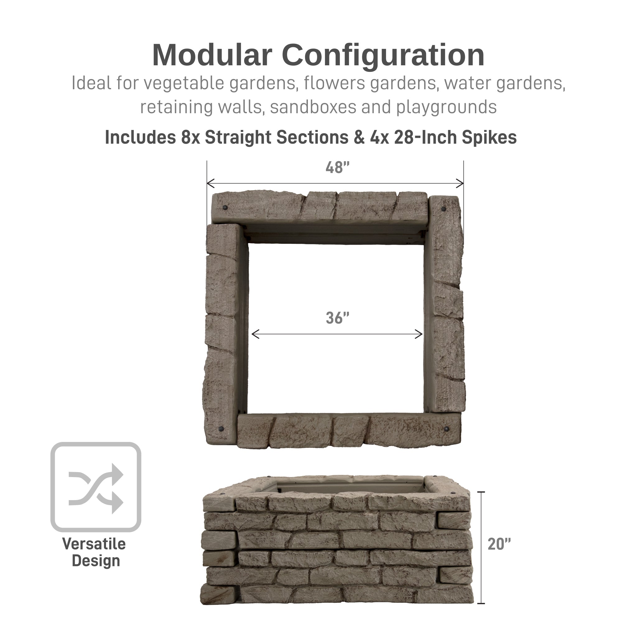 Rock Lock Raised Garden Bed Kit - 48 inch Square, 20 inch High