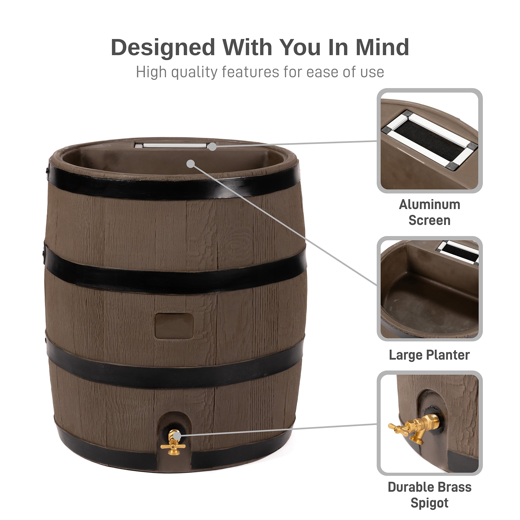 35 Gallon Round Rain Barrel With Planter