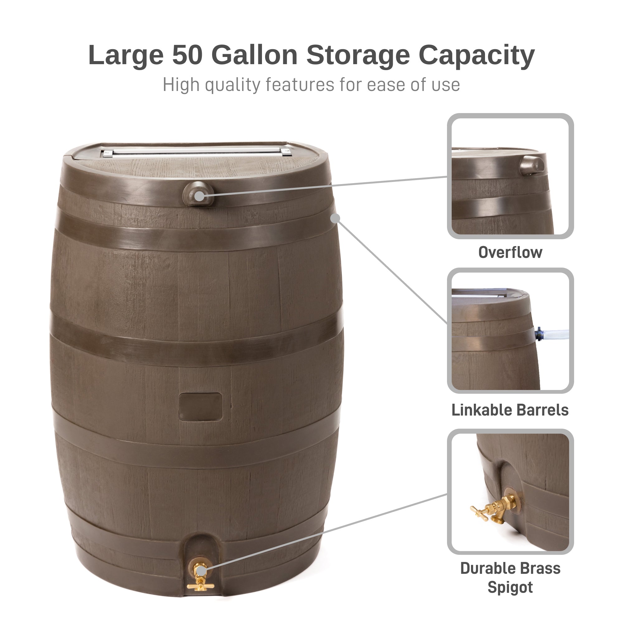 50 Gallon Flat Back Rain Barrel