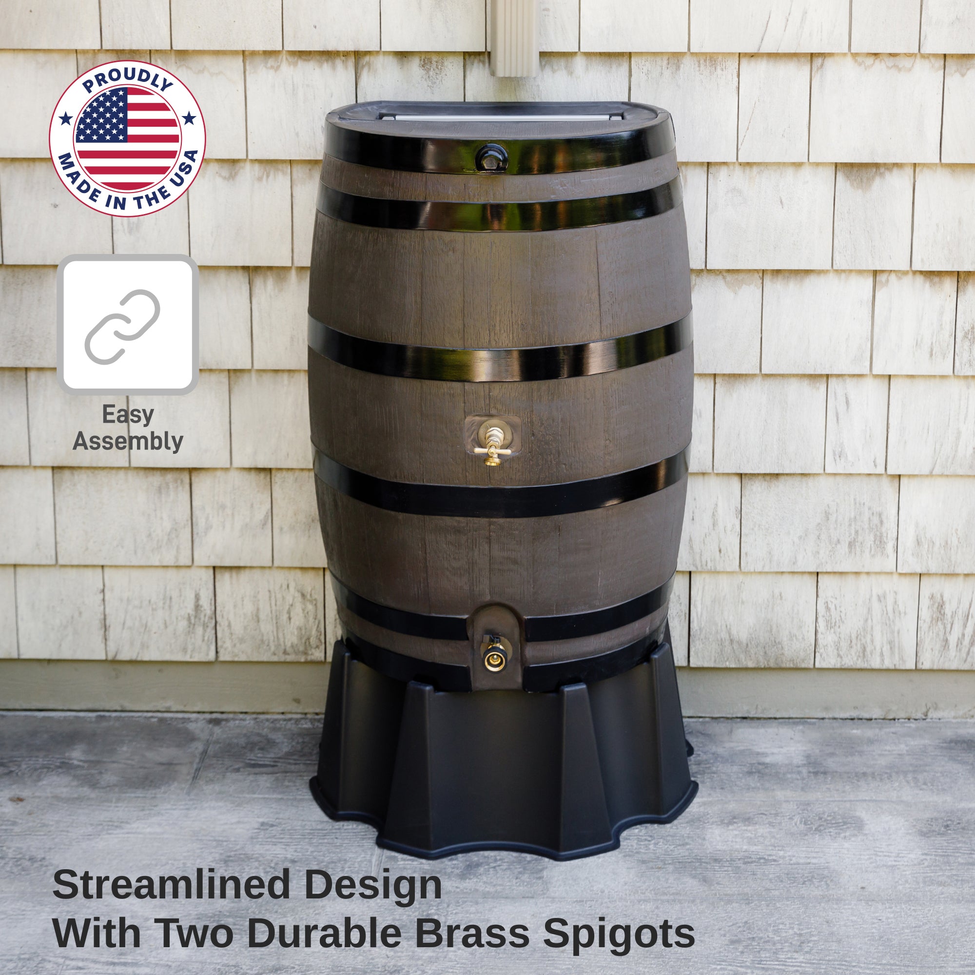 50 Gallon Flat Back Dual Spigot Rain Barrel