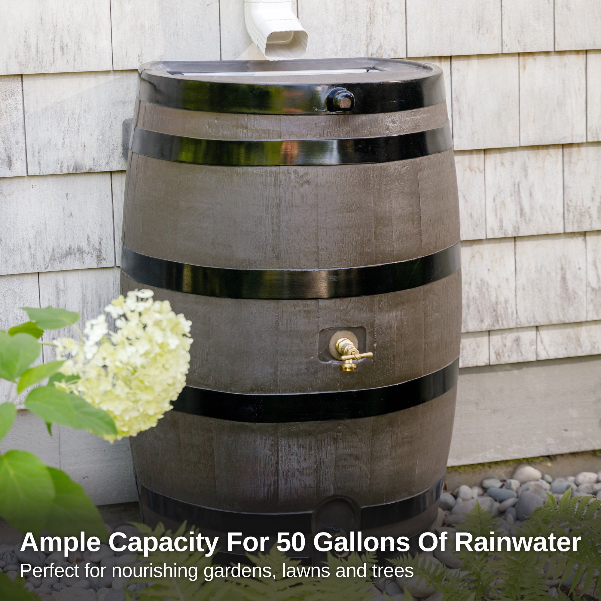 50 Gallon Flat Back Dual Spigot Rain Barrel