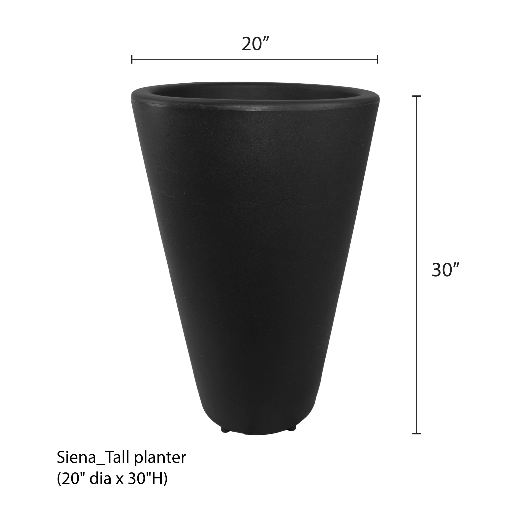 Black tall siena planter with measurements