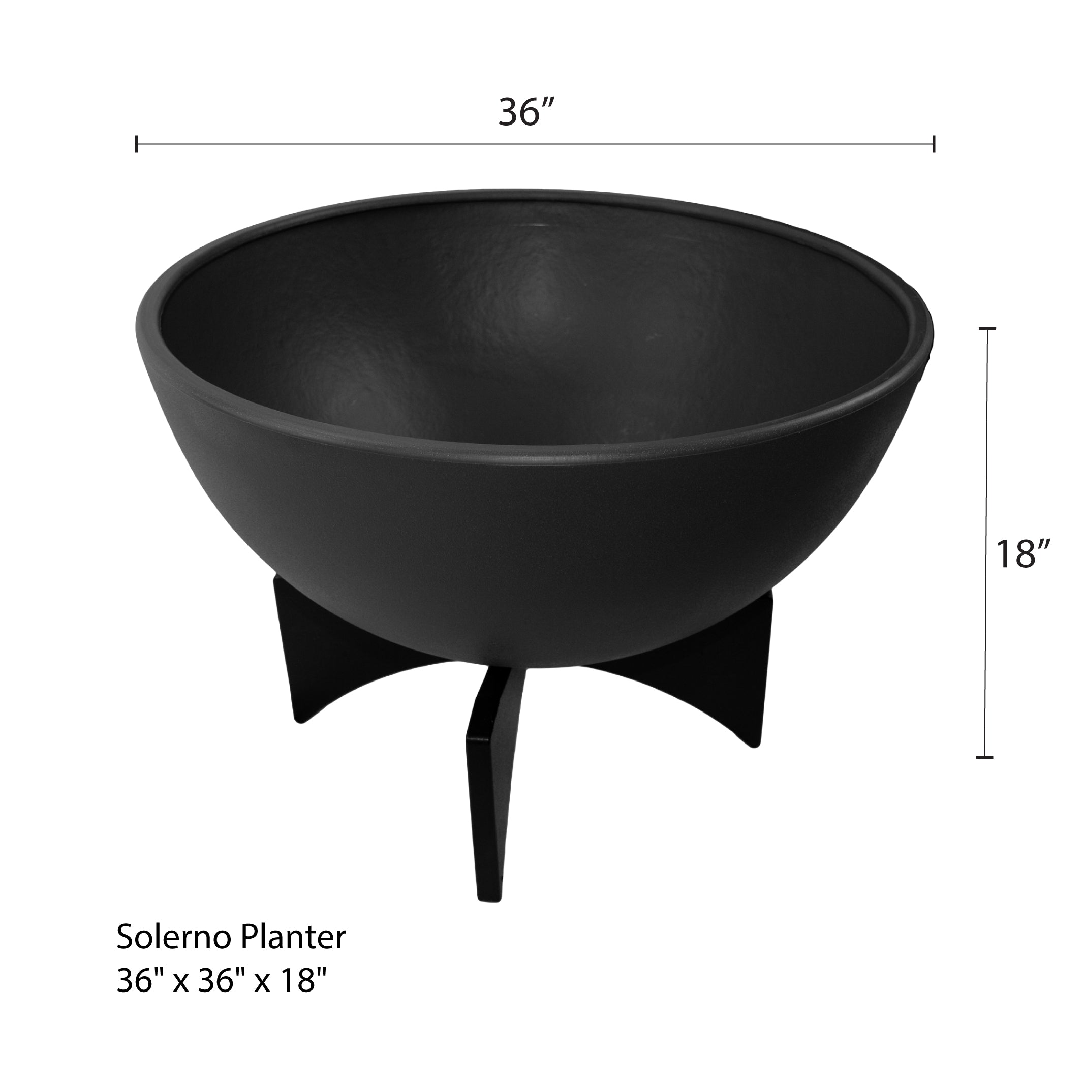 Black half dome solerno planter with measurements (large)