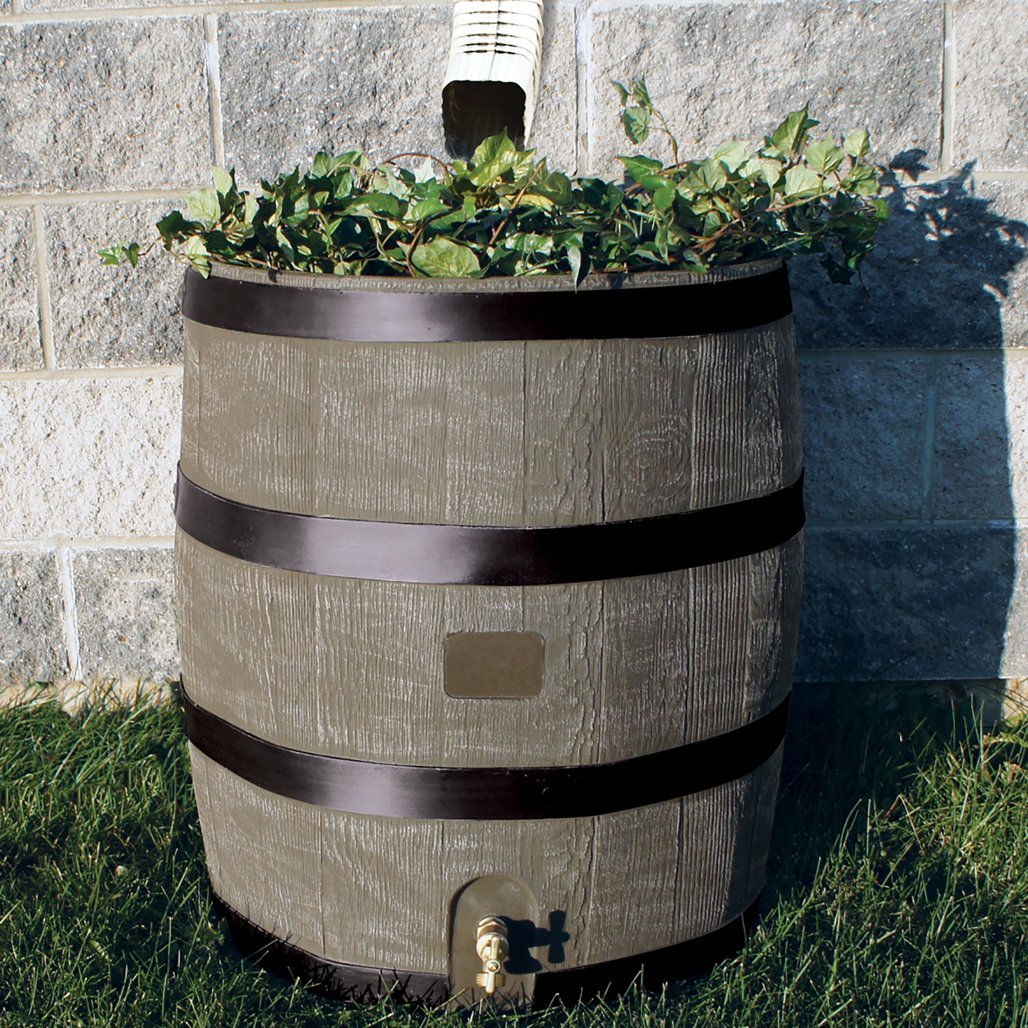 35 Gallon Round Rain Barrel With Planter
