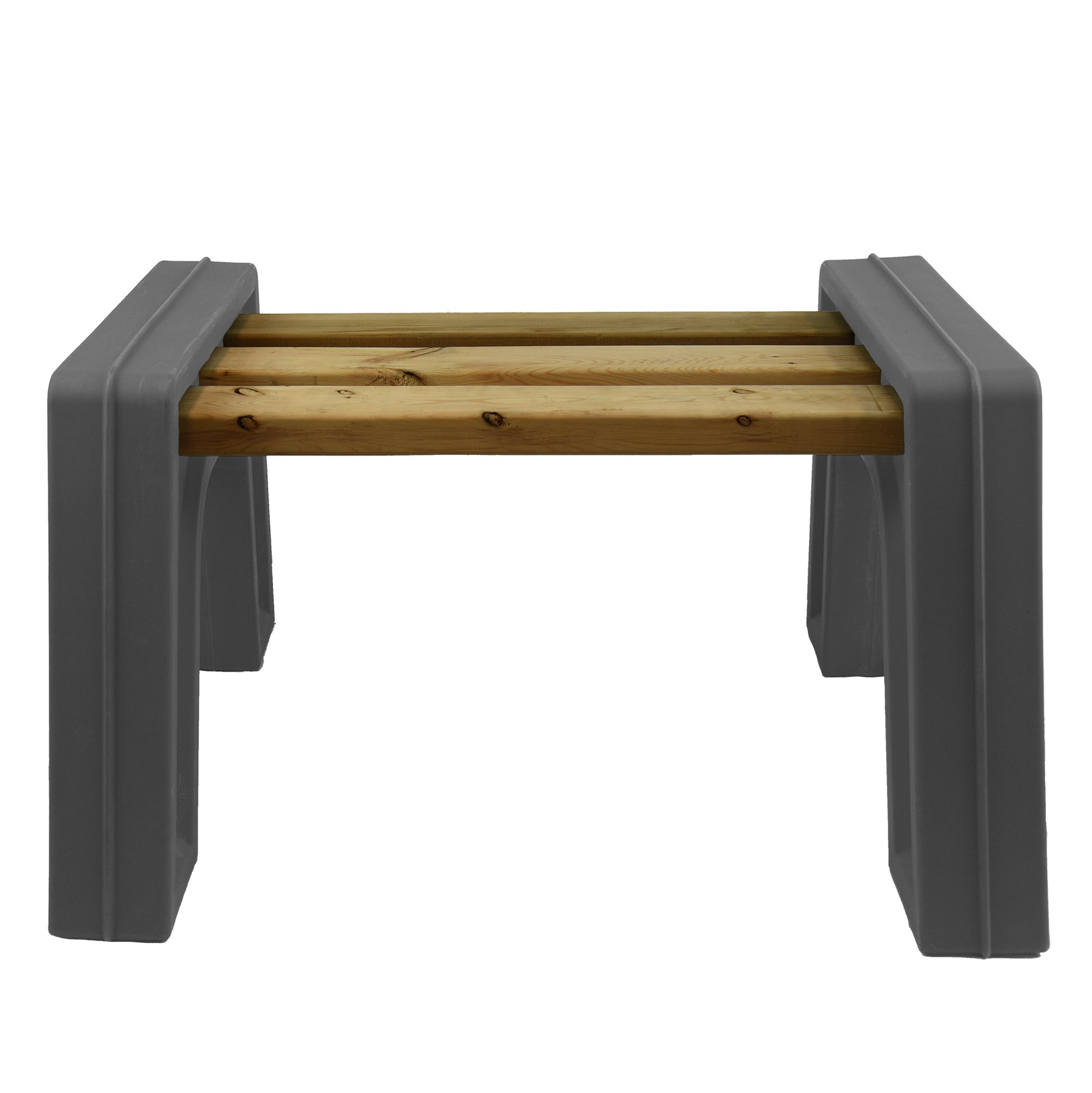 Graphite backless bench with wood on a white background