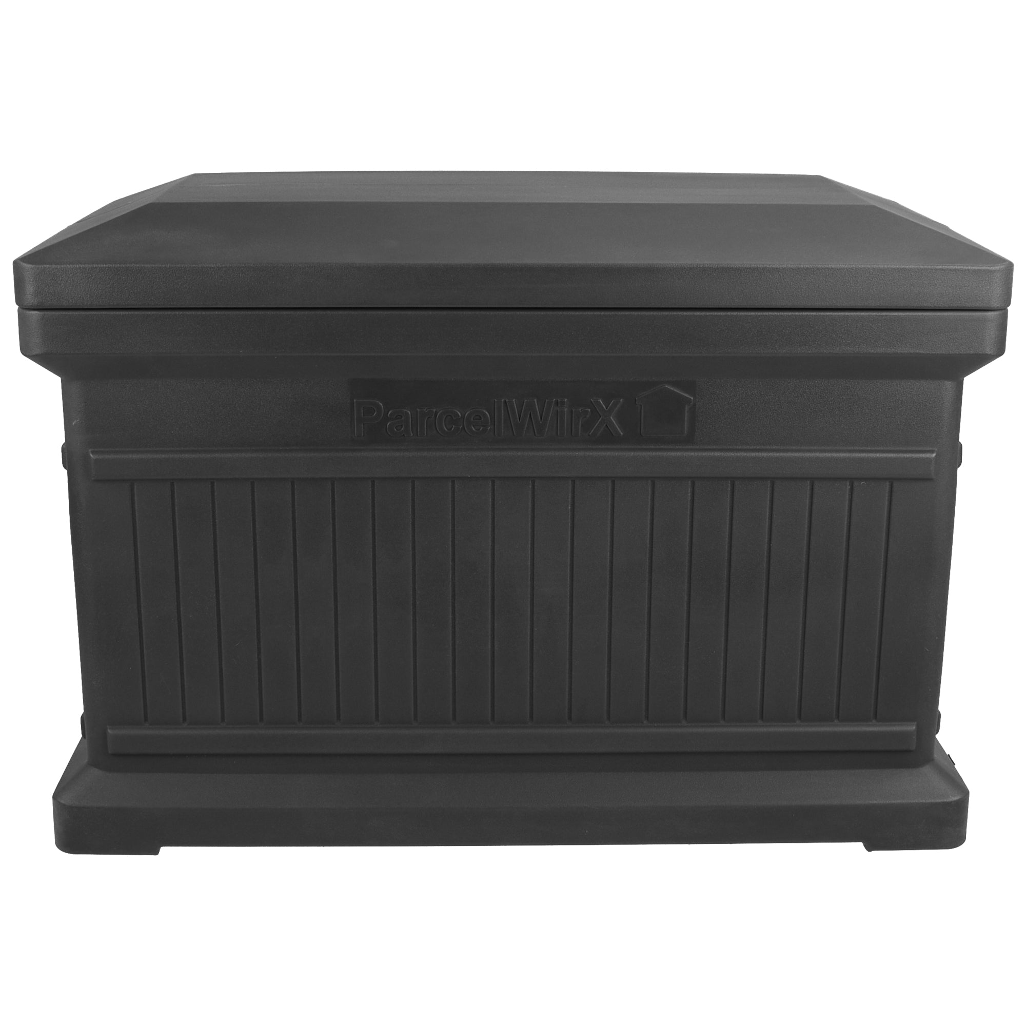 Graphite ParcelWirx horizontal standard from the front with the lid on, white background