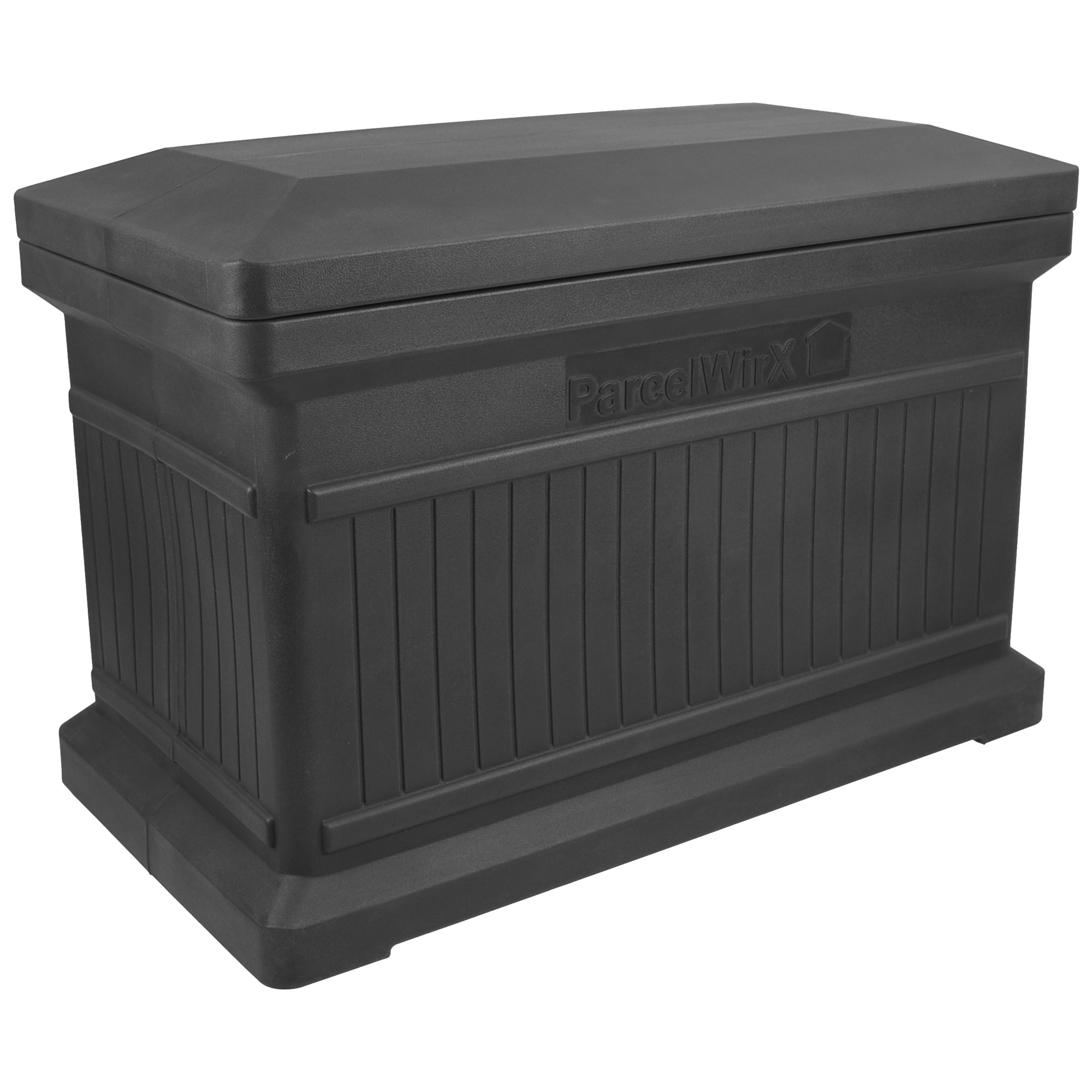 Graphite ParcelWirx horizontal standard from an angle with the lid on, white background
